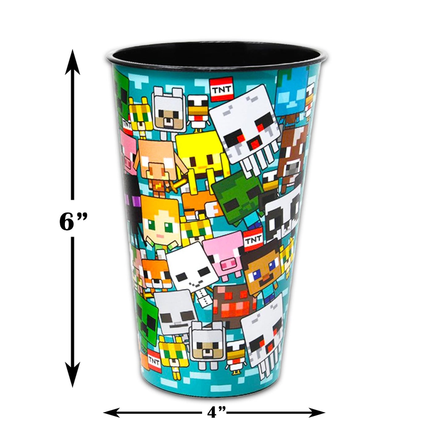 Minecraft Reusable Tumbler Cup Pack - Video Game Party Favor 6 Piece Bundle with 24 Oz Cups Plus Stickers, More | Bulk Minecraft Water Tumblers