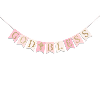 God Bless Banner,Boy/girl Baptism Pink Banner,God Bless Baptism