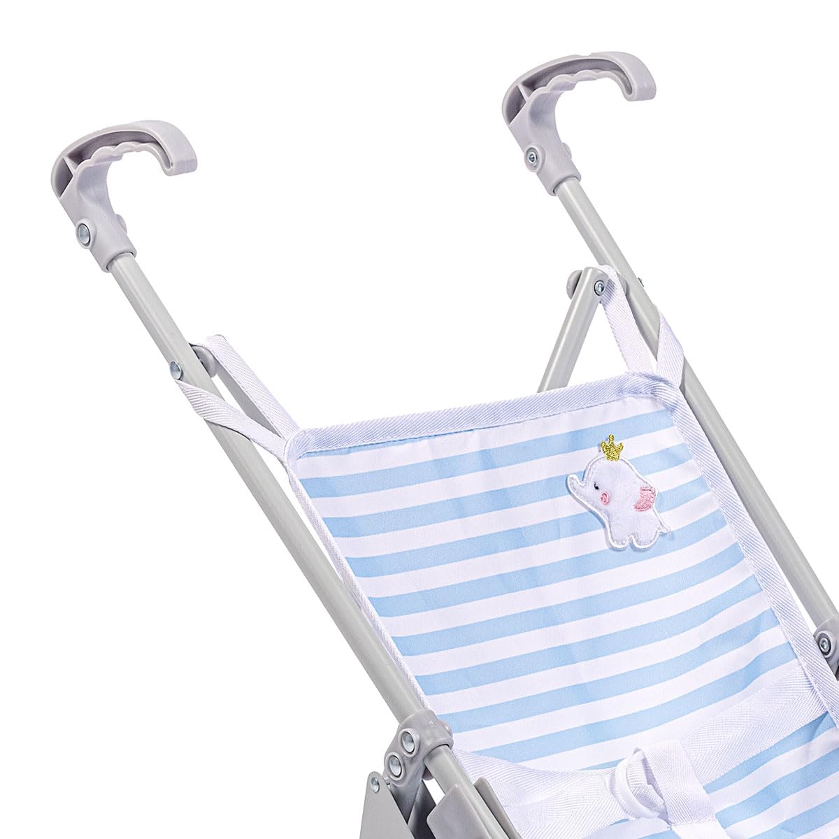 JC Toys Boutique | Folding Umbrella Doll Stroller for Children 2 Years Plus, Blue Stripes and Soft Embroidery | Sturdy Metal Frame | Pretend Play