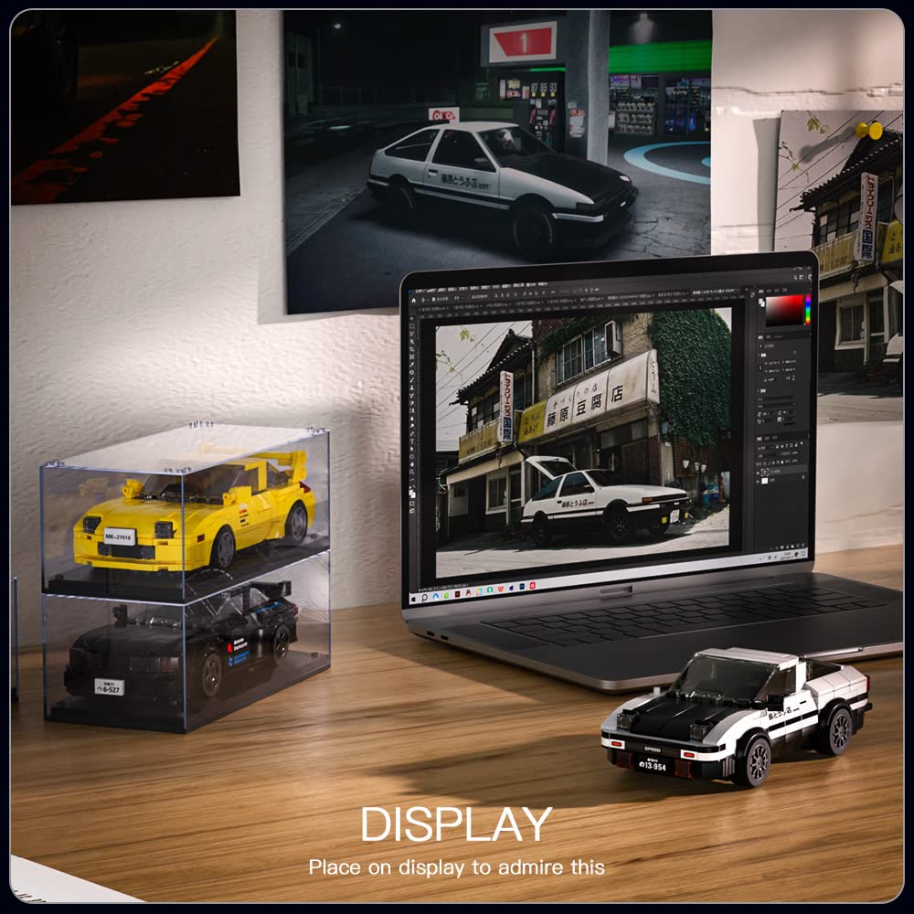 Mould King AE86 Initial D Toy Car Building Blocks Sets with Acrylic Display Case, Collectible Model 27013, Cool Simulation Cockpit Speed Racing Car