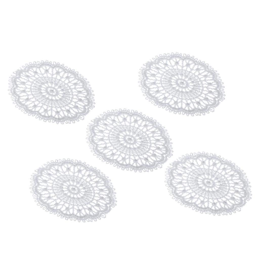 LoveinDIY 1:12 Scale Dollhouse Miniature Lace Tablecloth, 5 Pc White Openwork Doily Set for Dollhouse Round Tables
