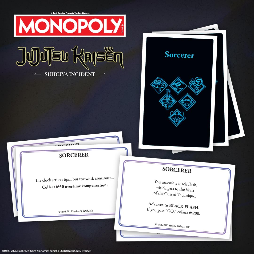 MONOPOLY: Jujutsu Kaisen Edition Board Game, Buy Sell Trade Locations from the Shibuya Incident Arc, Featuring 6 Custom Tokens: Yuji Itadori, Panda