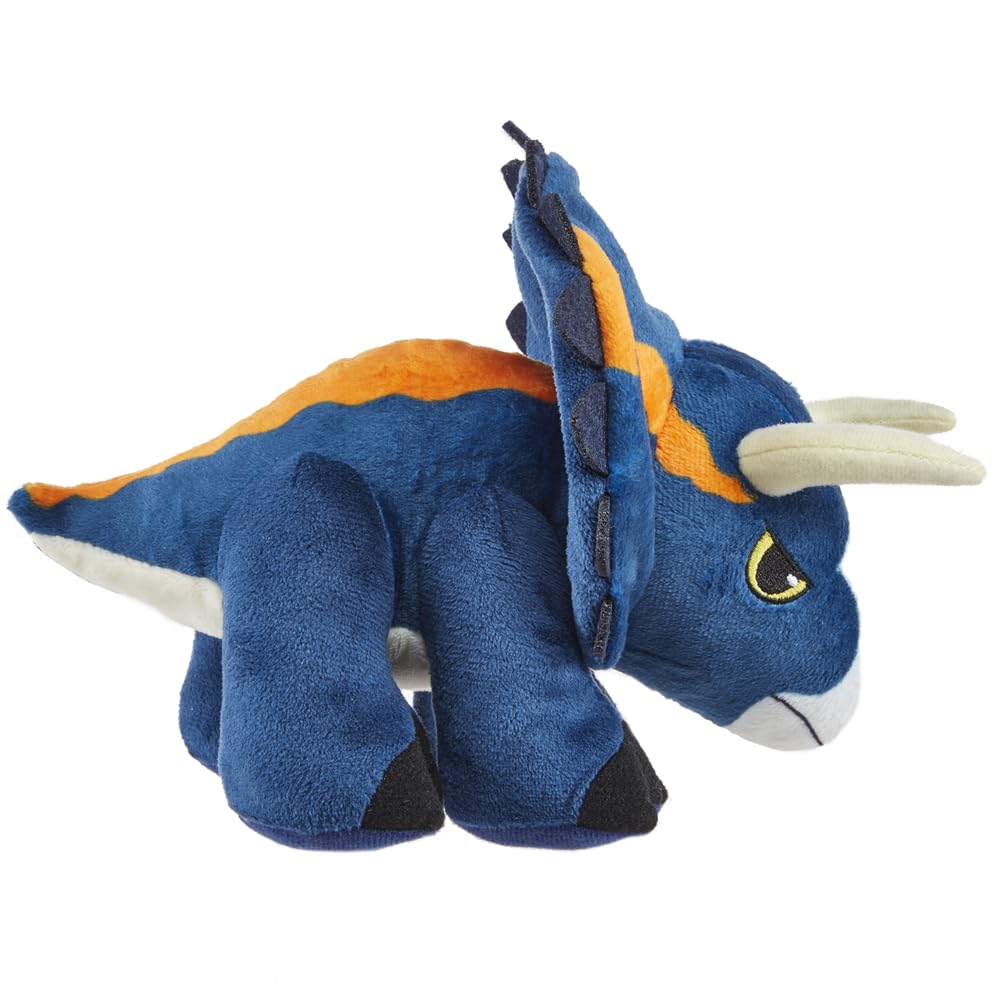 Plush Nasutoceratops Dinosaur Inspired by Jurassic World Dominion ~ Makes Dinosaur Roaring Sound ~ Blue and Orange ~ Approximately 9" Long ~