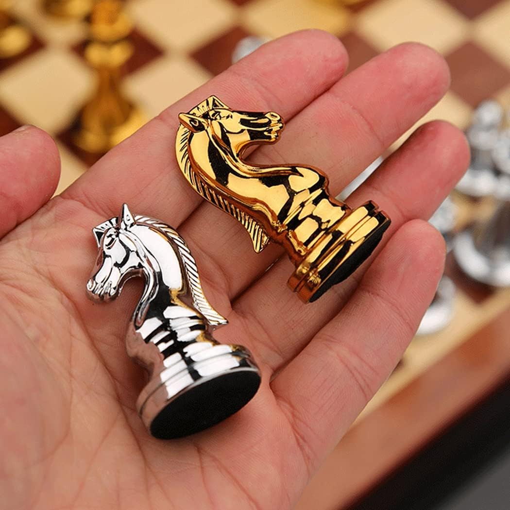 11Inch Large Deluxe Metal Chess Set - Portable Wooden Box with Alloy Pieces, Folding Board, Ideal for Adults