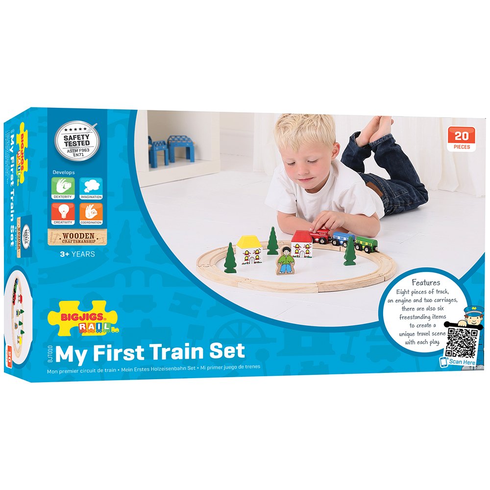 Bigjigs Rail, First Wooden Train Set, Train Gifts for Kids, 20 Piece, Train Set for 3 Year Old Boys, Train Toys for Toddlers