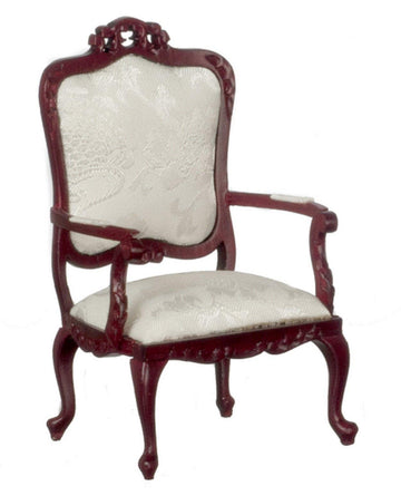 Town Square Miniatures Dollhouse Miniature Fancy Victorian Mahogany White Arm Chair Living Room Furniture 1:12