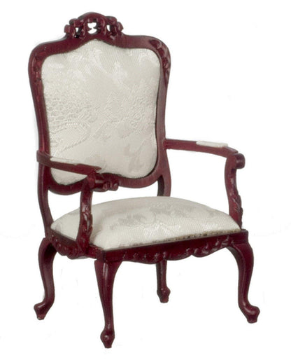 Town Square Miniatures Dollhouse Miniature Fancy Victorian Mahogany White Arm Chair Living Room Furniture 1:12