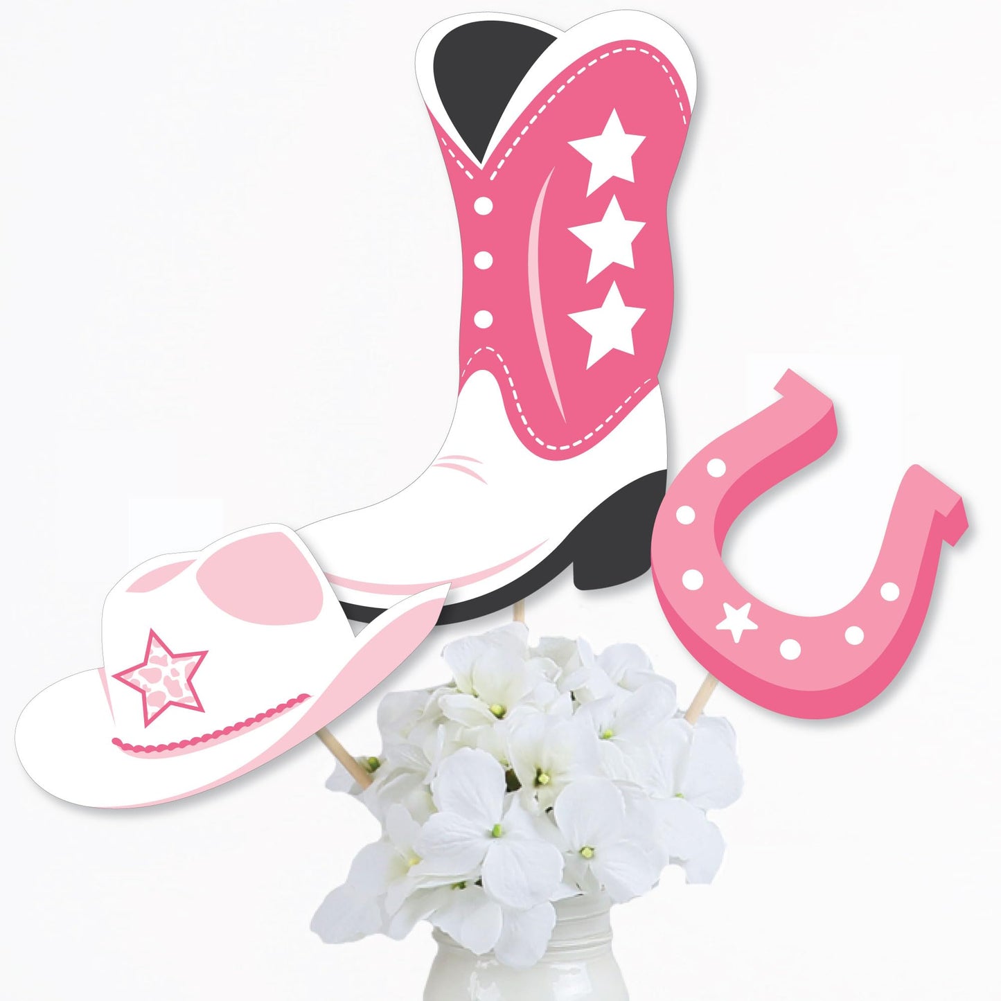Big Dot of Happiness Rodeo Cowgirl - Pink Western Party Centerpiece Sticks - Table Toppers - Set of 15