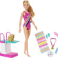 Barbie Dreamhouse Adventures Swim 'n Dive Doll, 11.5-Inch, in Swimwear, with Swimming Feature, Diving Board and Puppy, Gift for 3 to 7 Year Olds