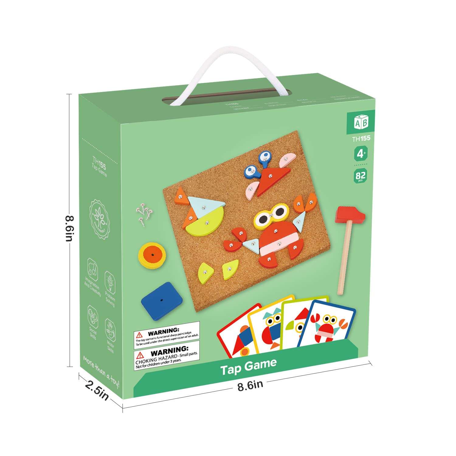 TOOKYLAND Wooden Tap Nailing Game - 82pcs Hammer and Nails Pounding Toy, Ages 4+
