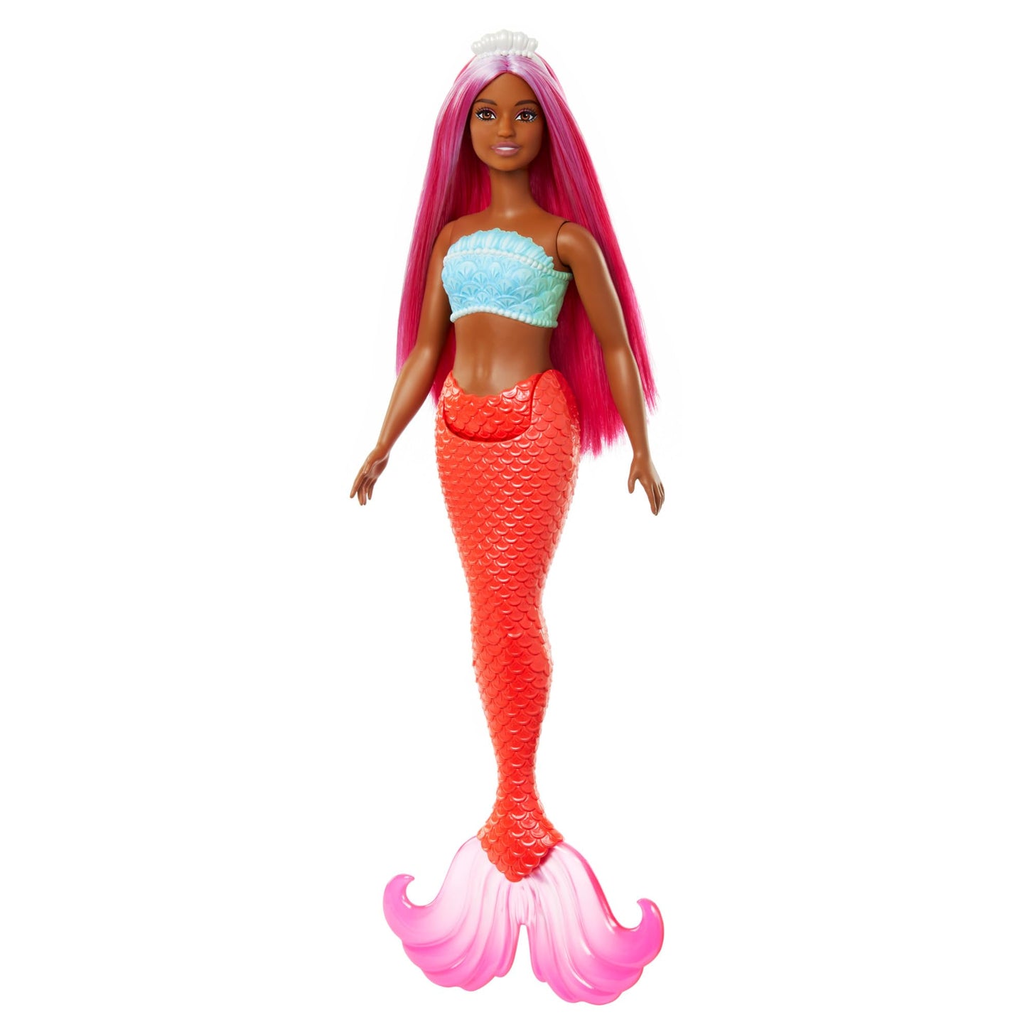 Barbie Mermaid Doll with Magenta Fantasy Hair & Headband Accessory, Curvy Body Type with Shell-Inspired Bodice & Tropical Red Tail