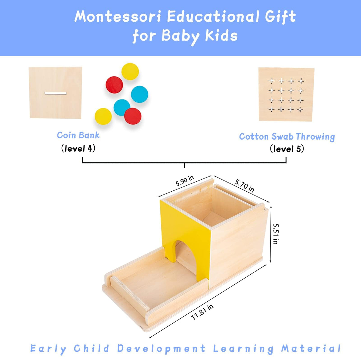 Adena Montessori 5 in 1 Wooden Play Kit for Babies 6-12 Months
