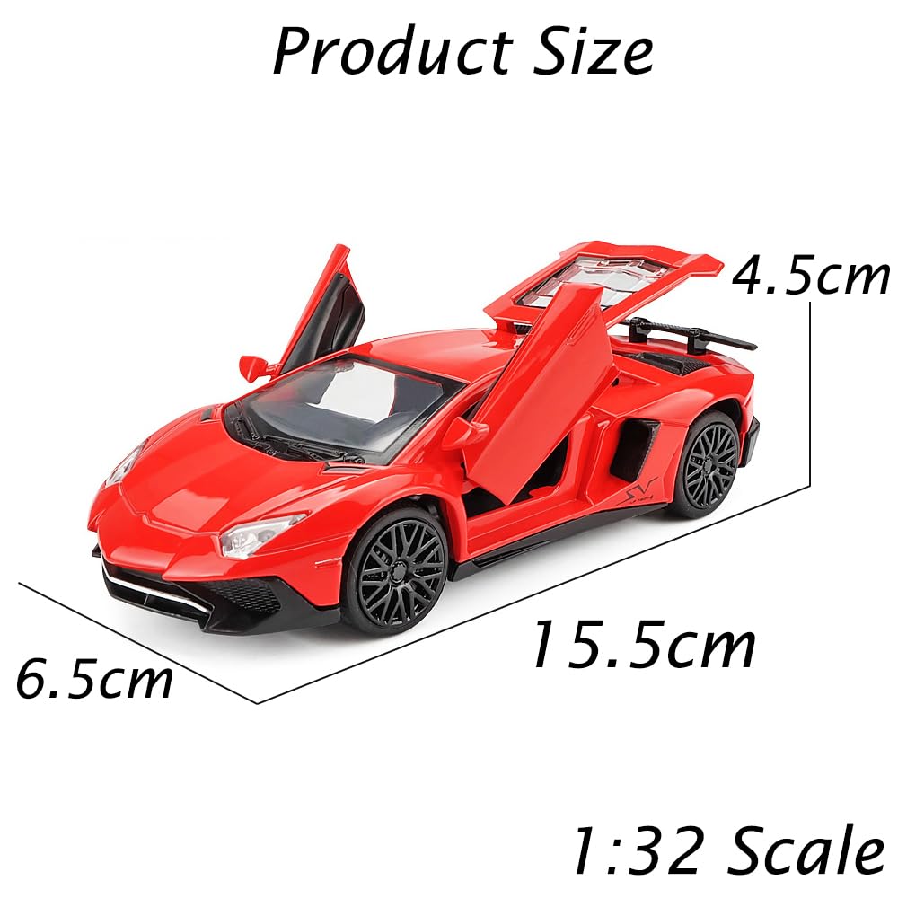 iLooboo Toy Car Model Red Aventador Pull Back Vehicles Diecast with Light & Sound