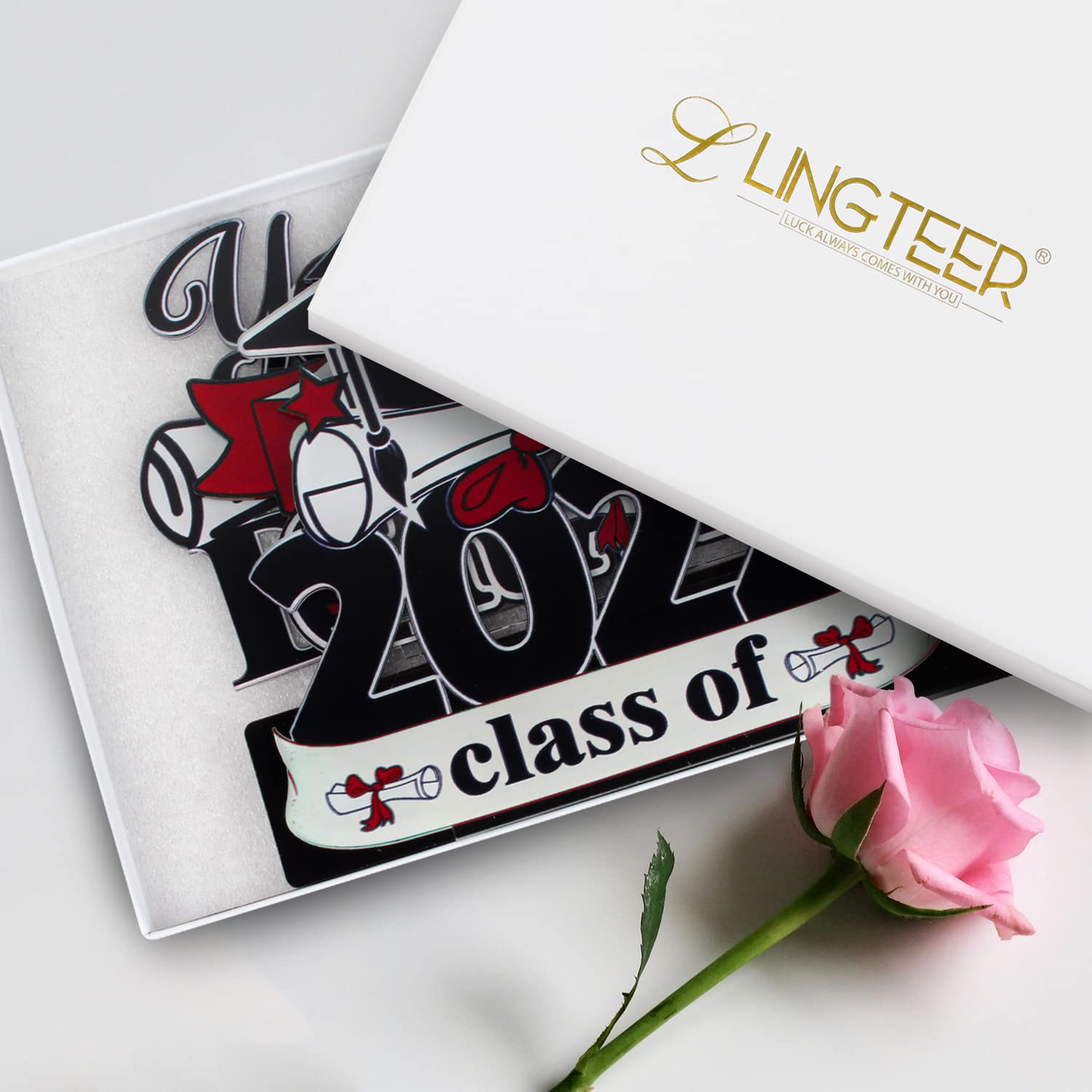 LINGTEER Class of 2026 Graduation Party Decorations - 3Pcs Congrats Grad 2026 School Graduation Acrylic Table Centerpieces Gift Stand Decorations