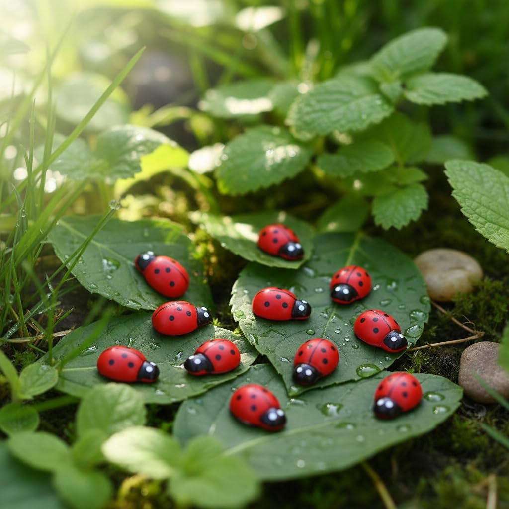 XYSRXWY 20PCS Realistic Ladybug Figurines - 1 Inch Resin Garden Decor for Fairy Gardens, DIY Terrariums, Dollhouse Miniatures and Outdoor Landscape