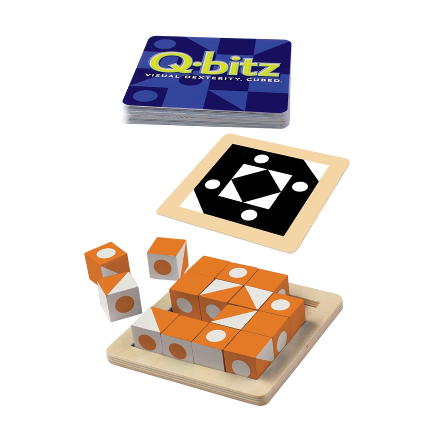 MindWare Q-bitz Solo Visual Puzzle Game, Fast Pattern Matching Logic Game with Cubes and Challenge Cards, Brain Building Activity for Kids Ages 8+