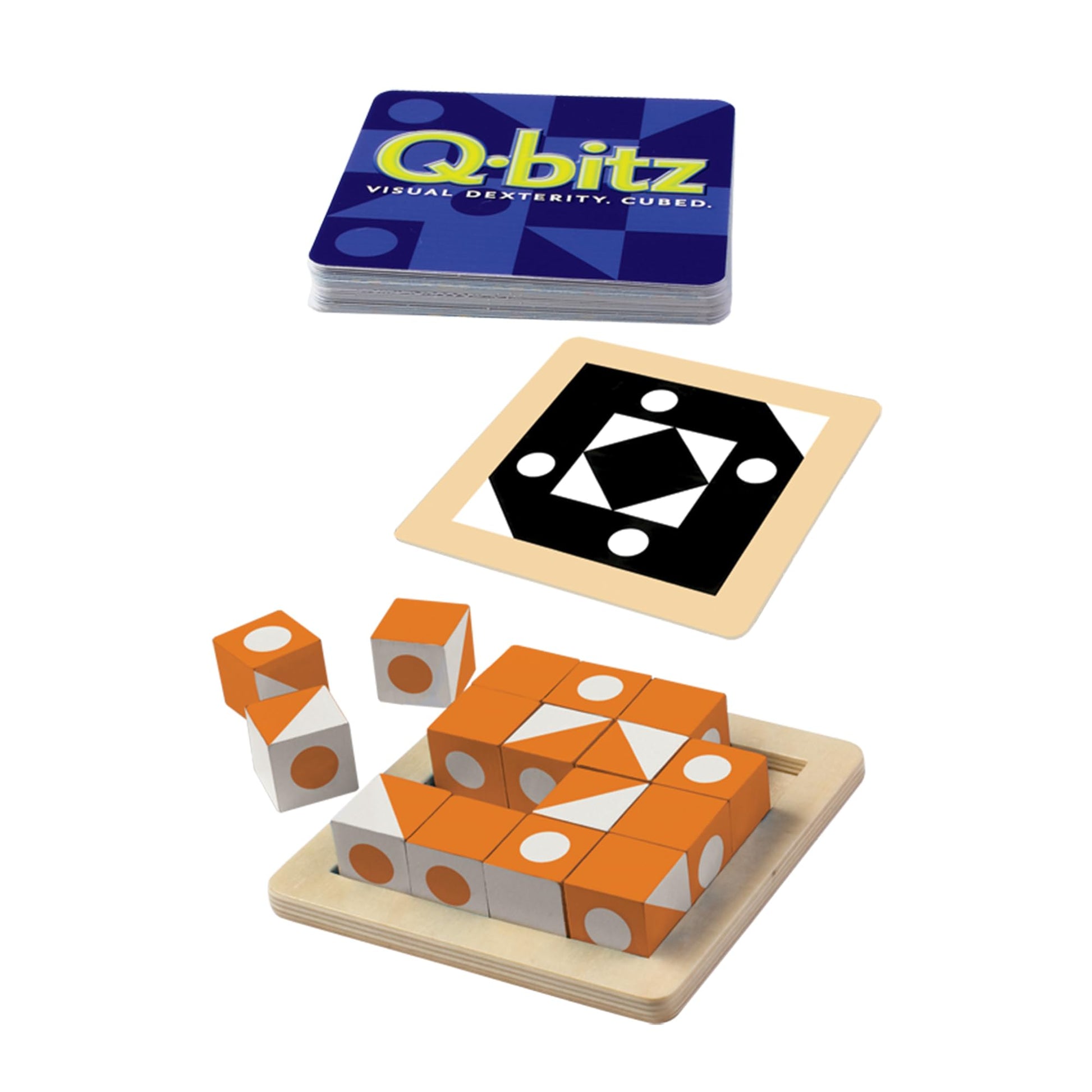 MindWare Q-bitz Solo Visual Puzzle Game, Fast Pattern Matching Logic Game with Cubes and Challenge Cards, Brain Building Activity for Kids Ages 8+