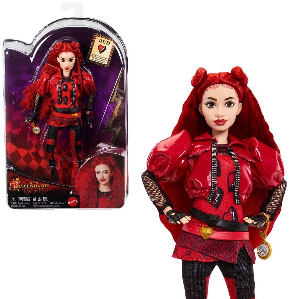 Mattel Disney Descendants: The Rise of Red Fashion Doll & Accessory - Red, Daughter of Queen of Hearts with Movie-Inspired Clothes & Pocket Watch