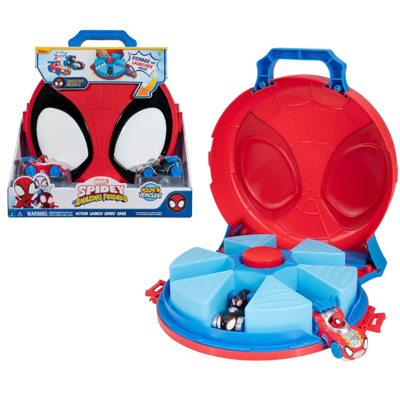Jazwares Marvel Spidey and His Amazing Friends Action Launch Carry Case - 12-Inch Carry Case with Rotating Launcher and Two Exclusive Amazing Metals