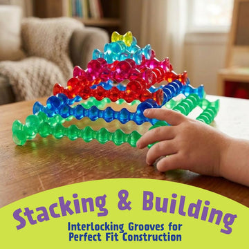 POPULAR PLAYTHINGS Playstix, Building Sticks Kit for Kids, Construction Stem Building Toy Gift for Boys & Girls - Translucent 105 Piece