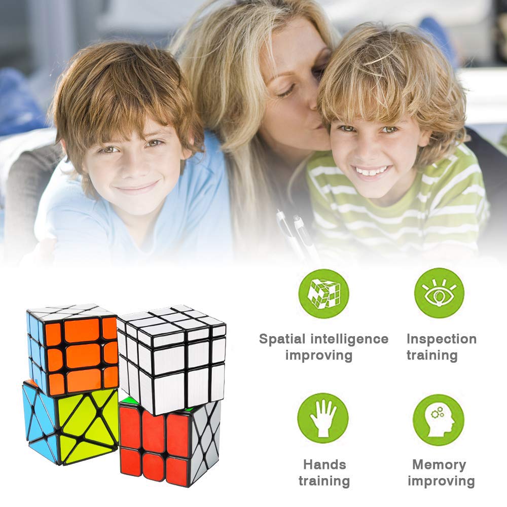 YJ Cube Set - 4-Pack, Includes 3x3 Fluctuation Angle & Mirror Puzzles, 2x3 Wheel & Square King Cubes