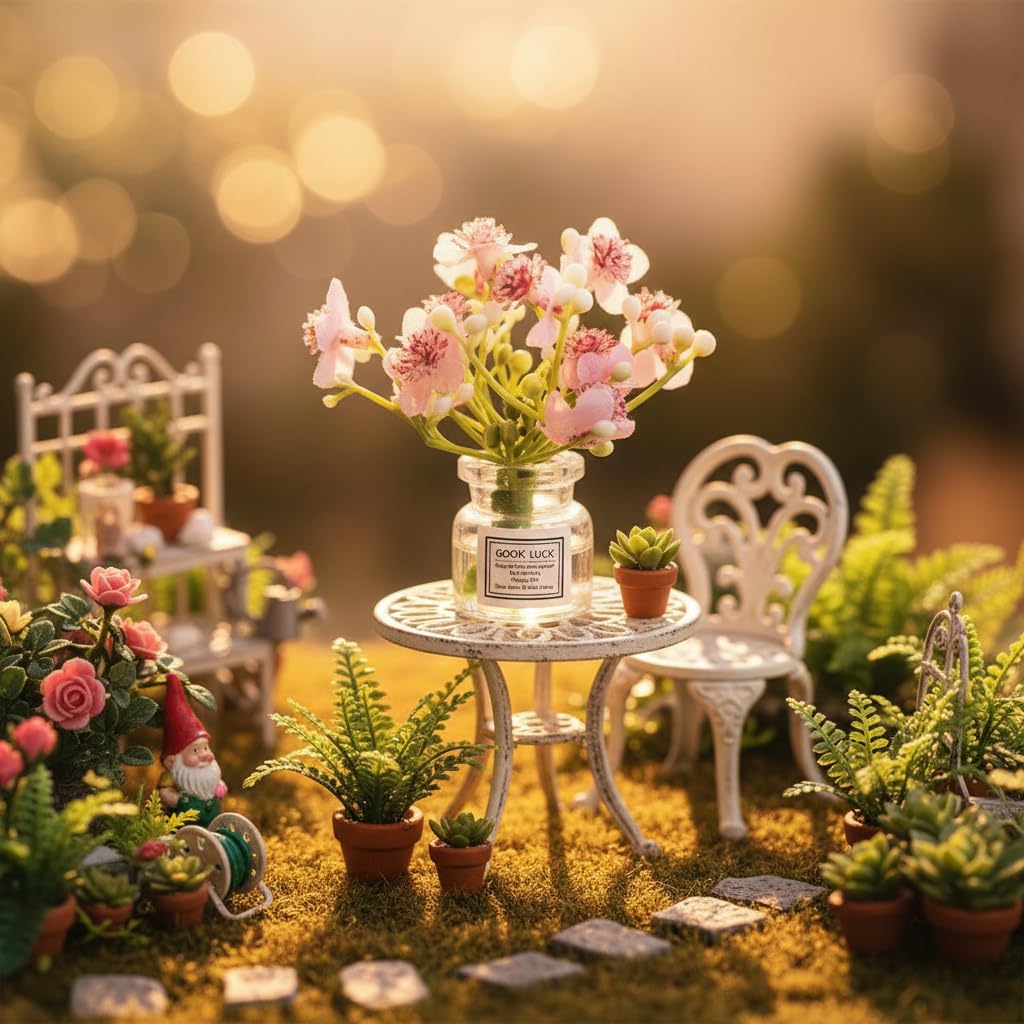Miniature Flowers in Vase Set - 1:6 Scale Dollhouse Décor with Realistic Details, Tiny Floral Arrangements for Micro Landscape, Train Platform