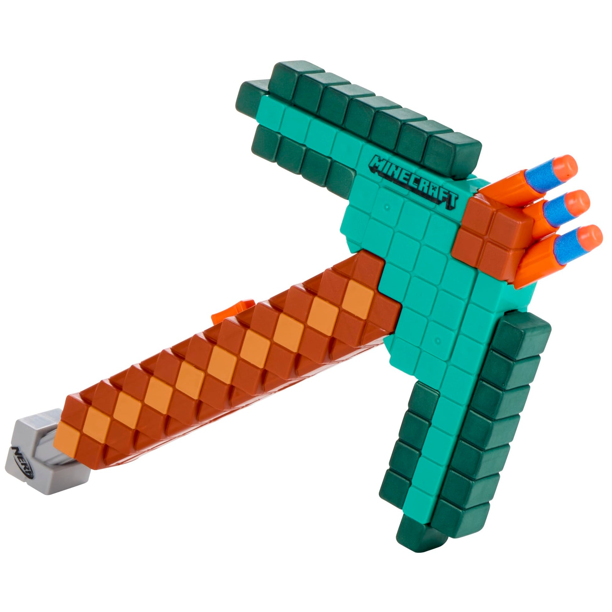 Nerf Minecraft Diamond Pickaxe Dart Blaster, Pull Back Priming, Foam Head, 8 Nerf Elite Darts, Ages 8+