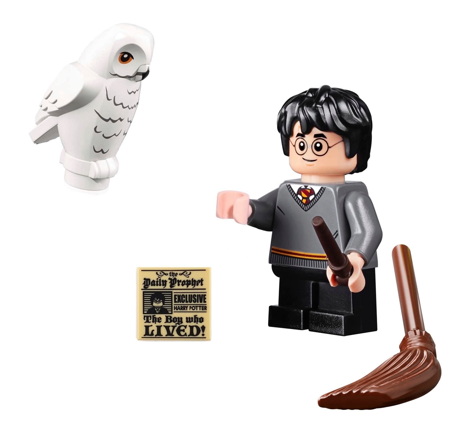 LEGO Harry Potter Minifigure Combo - Harry Potter, Hermione, Ron Weasley (with Wands and Display Stands)