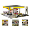 Heligotech 1/64 Scale Gas Station Scene Model, DIY Building Diorama Model Station Building Sets with LED Lights, Creative (Cars & Figures not