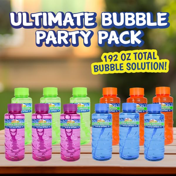 12 Pack of 16oz Non Toxic Bubble Solution Bottles, Value Pack Bubbles, Bubble Refills for Toddler Kid, 1 Dozen Bulk Bottles -192 Ounces, Bubble