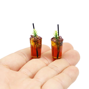 Miniature Ice Coffee Cup, Dollhouse Mini Iced Tea, Miniature Drinks, Set Filled Iced Tea Glass, for Dollhouse Miniature Kitchen Food Diorama Supplies