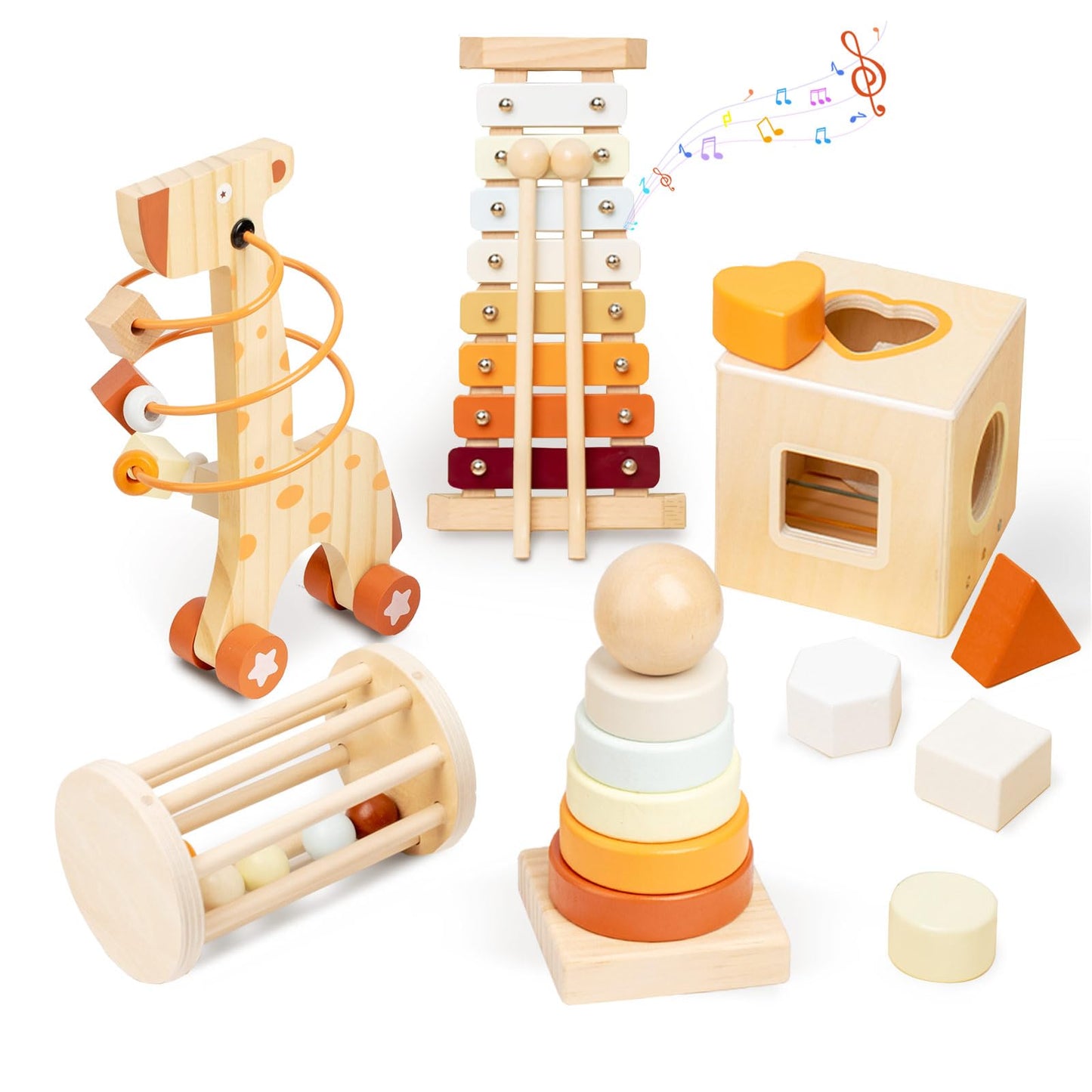 Smartwo Wooden Montessori Toys,Montessori Baby Blocks Toy for 12-18 Months,Shape Sorting,Xylophone,Development Toys for Girls Boys Birthday Chiristmas