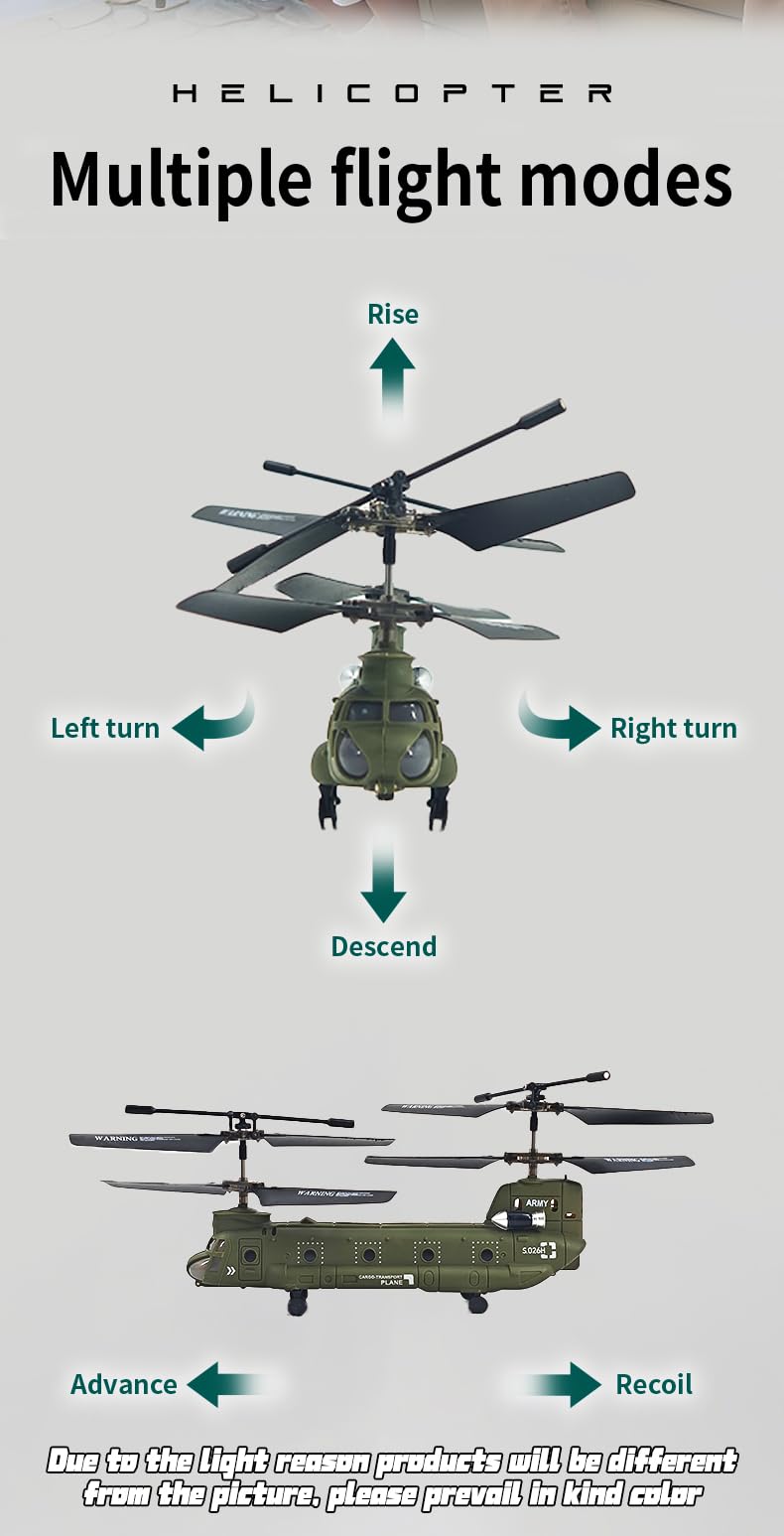 StrucToys RC Helicopter, S026H Dual-Rotor Transport Aircraft, 2.4G 3CH Remote Control Military Aerocraft Model (RTF Version/Army Green)