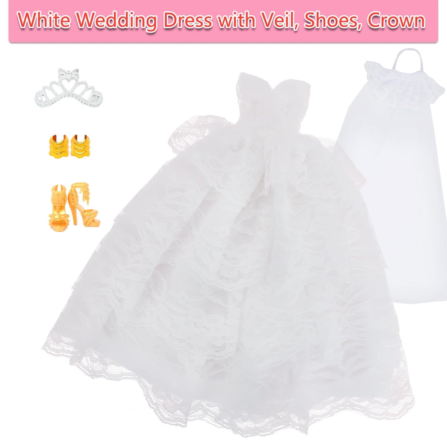 BLIJOLA Gorgeous Doll Wedding Dresses 2 Sets with Veil for 11.5 inch Doll