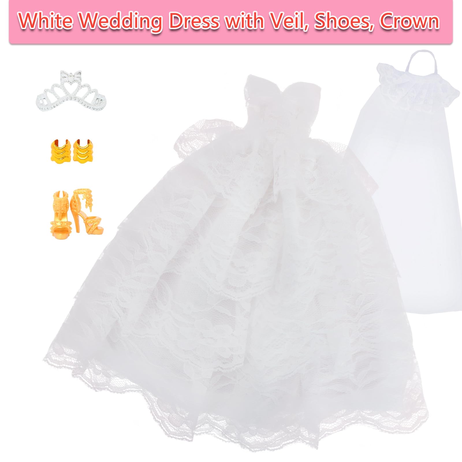 BLIJOLA Gorgeous Doll Wedding Dresses 2 Sets with Veil for 11.5 inch Doll