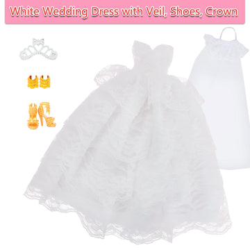 BLIJOLA Gorgeous Doll Wedding Dresses 2 Sets with Veil for 11.5 inch Doll