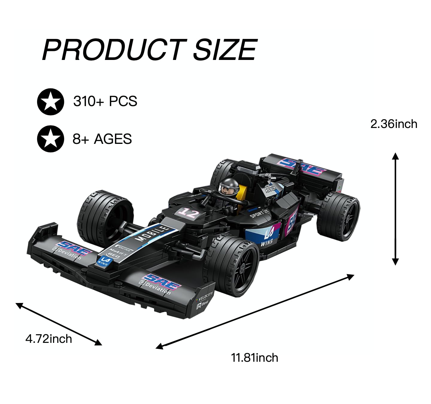 CoPlanaire 300+ PCS Race Car Toy Building Set for Kids, Boys & Girls, Adults Building Car Construction Toy Gift for Birthday, Holiday (Black)