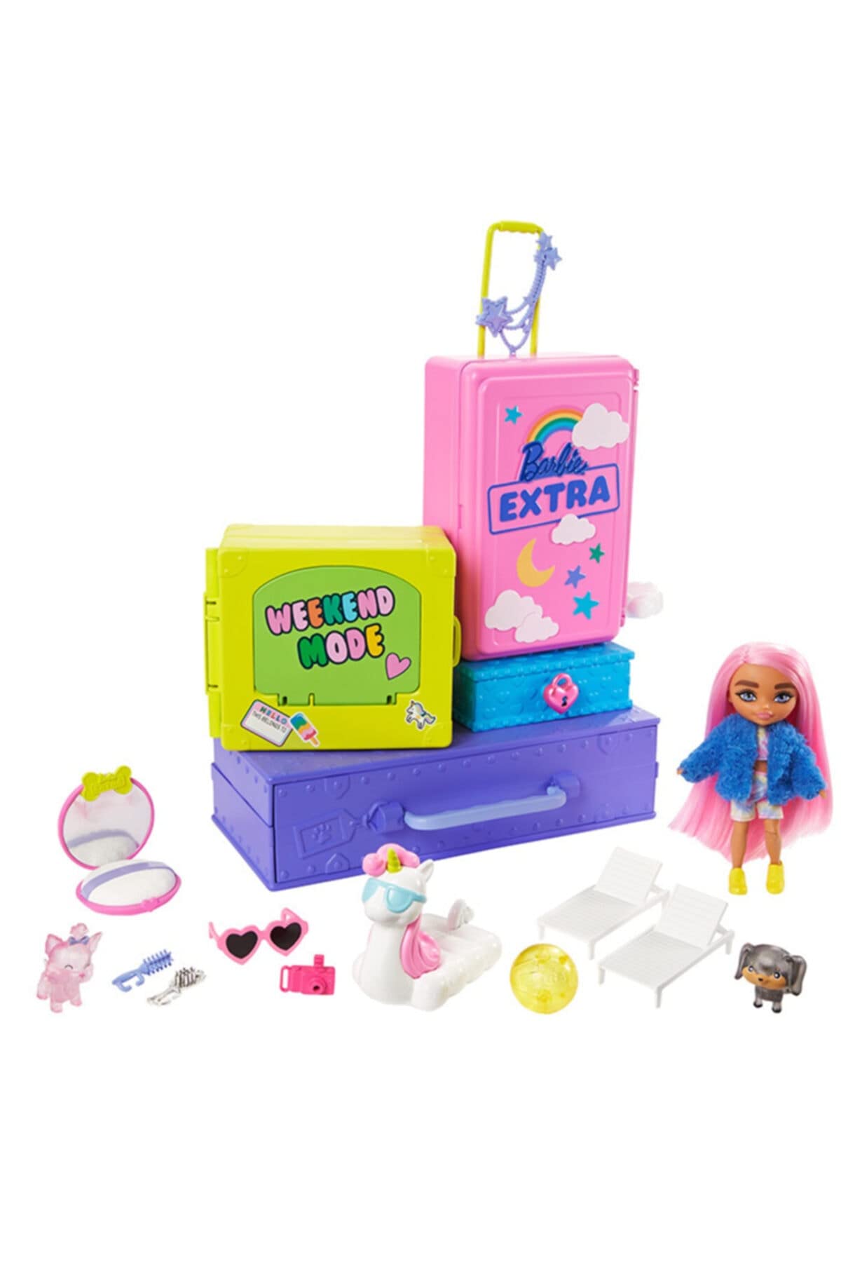 Barbie HDY91 Extra Travel Set with 2 Exclusive Puppies and Doll Figurines, Swimming Pool, Slide, Party Room and Accessories, Children's Toy, from 3