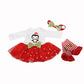 Red & Gold Penguin Long Sleeved Dress Outfit with Bow Headband for 18-Inch Dolls | Premium Quality & Trendy Design | Dolls Clothes