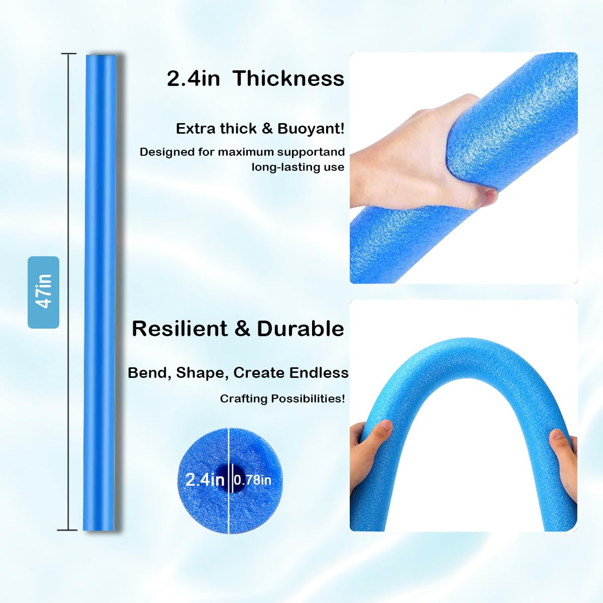 ATLHSNB Pool Noodles Foam 3-Pack 47in Large Thick Hollow Floating Pool Noodle Floats for Adults,Jumbo Bright Soft Swim Noodles for Floating Training