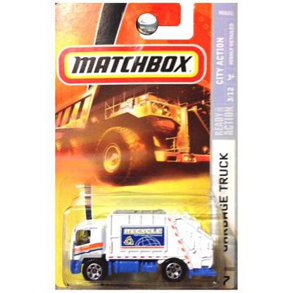 Matchbox Mattel 2007 MBX City Action 1:64 Scale Die Cast Metal Car # 47 - White City Service Recycle for A Better Tomorrow Garbage Truck