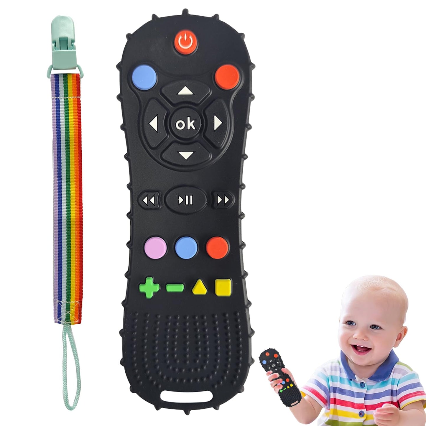 BEBECAN Silicone Remote for Baby - BPA-Free Chew Toy for Infants and Toddlers 3-24 Months, Sensory Toys for Babies, Play Remotes for Babies (Black)
