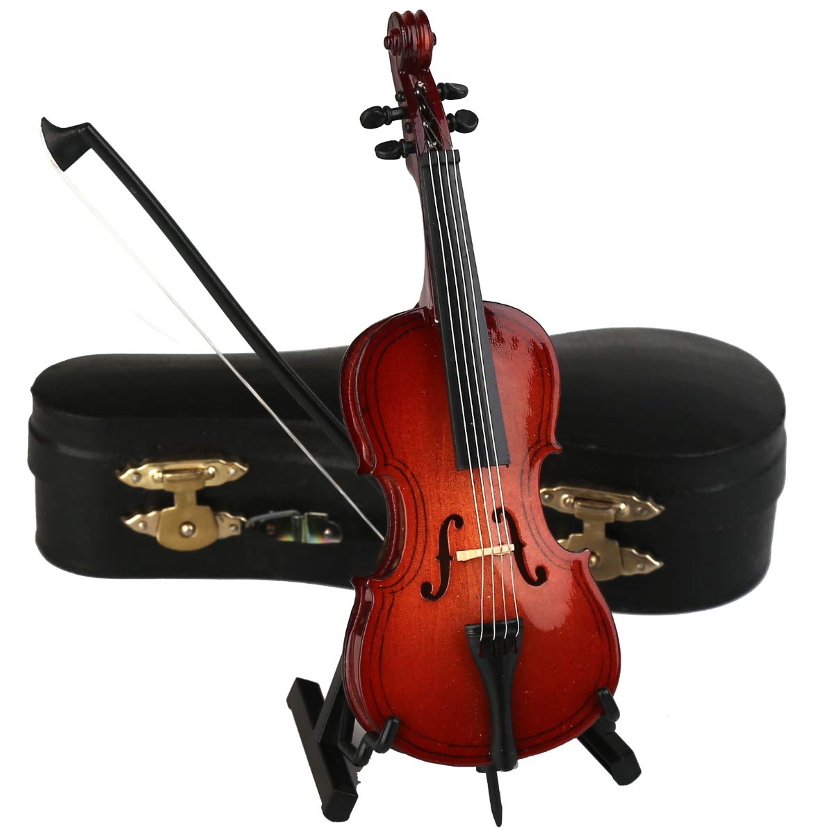 Dselvgvu Wooden Miniature Cello with Stand, Bow and Case Mini Musical Instrument Cello Replica Collectible Figurines Dollhouse Accessories Model Home