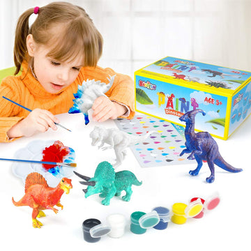 BAODLON Kids Arts Crafts Set Dinosaur Toy Painting Kit - 10 Dinosaur Figurines, Decorate Your Dinosaurs, Create a Dino World Painting Toys Gifts