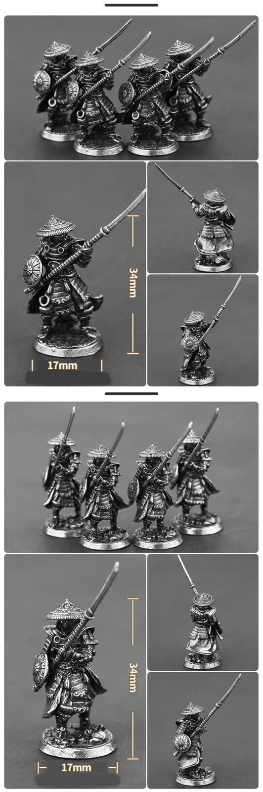Alloy Samurai Model, Ancient Mini Warrior Model Toy, Japanese Style Table Games and Chess Decoration Military Manual, DIY Alloy Samurai Doll (Long