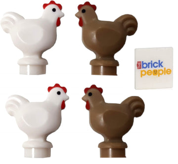 LEGO City: 4 x Super Rare Chicken/Rooster Mini Figures, 2 x White and 2 x Tan