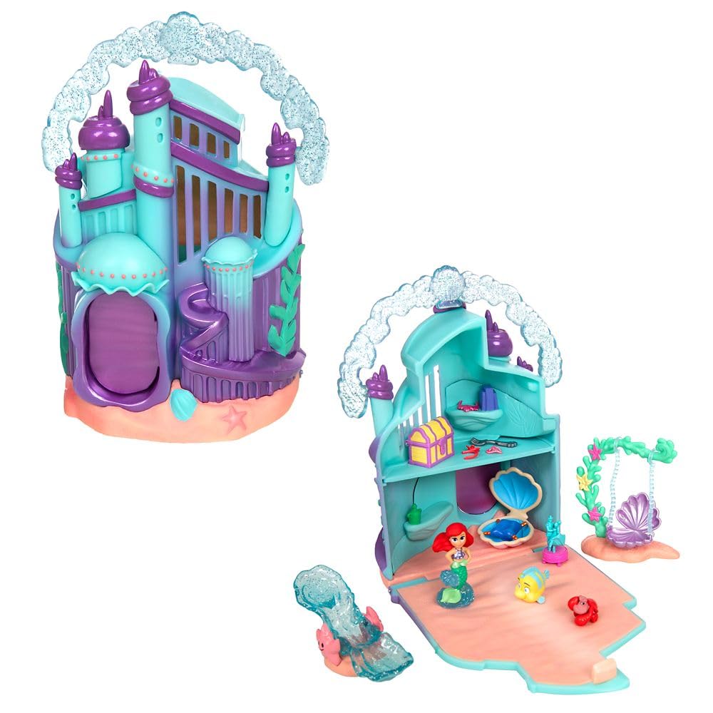 Disney Store Official Princess Micro Toy Set - The Little Mermaid - Set Includes Micro Figures of Ariel, Flounder, Sebastian, & her Palace - Portable