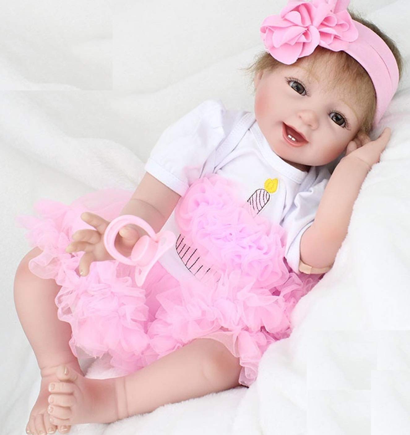Pink Crown Reborn Baby Dolls Clothes for 20-23 Inch Pure Handmade 2 Pieces Reborn Doll Baby Girl Clothing Set