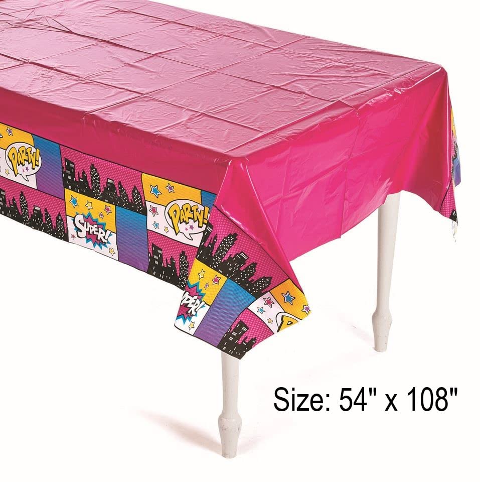 Superhero Girl Tablecloth - 54" x 108" | Plastic | Pop Superhero Design | 1 Pc.