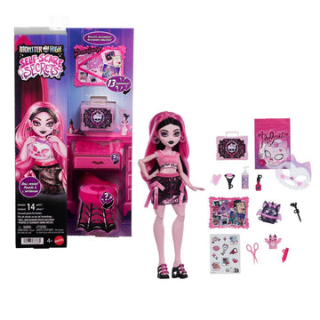 Monster High Self-Scare Secrets Draculaura Doll and Accessories Set with 13 Realistic Surprises Like Working Face Roller and Customizable Mood Board